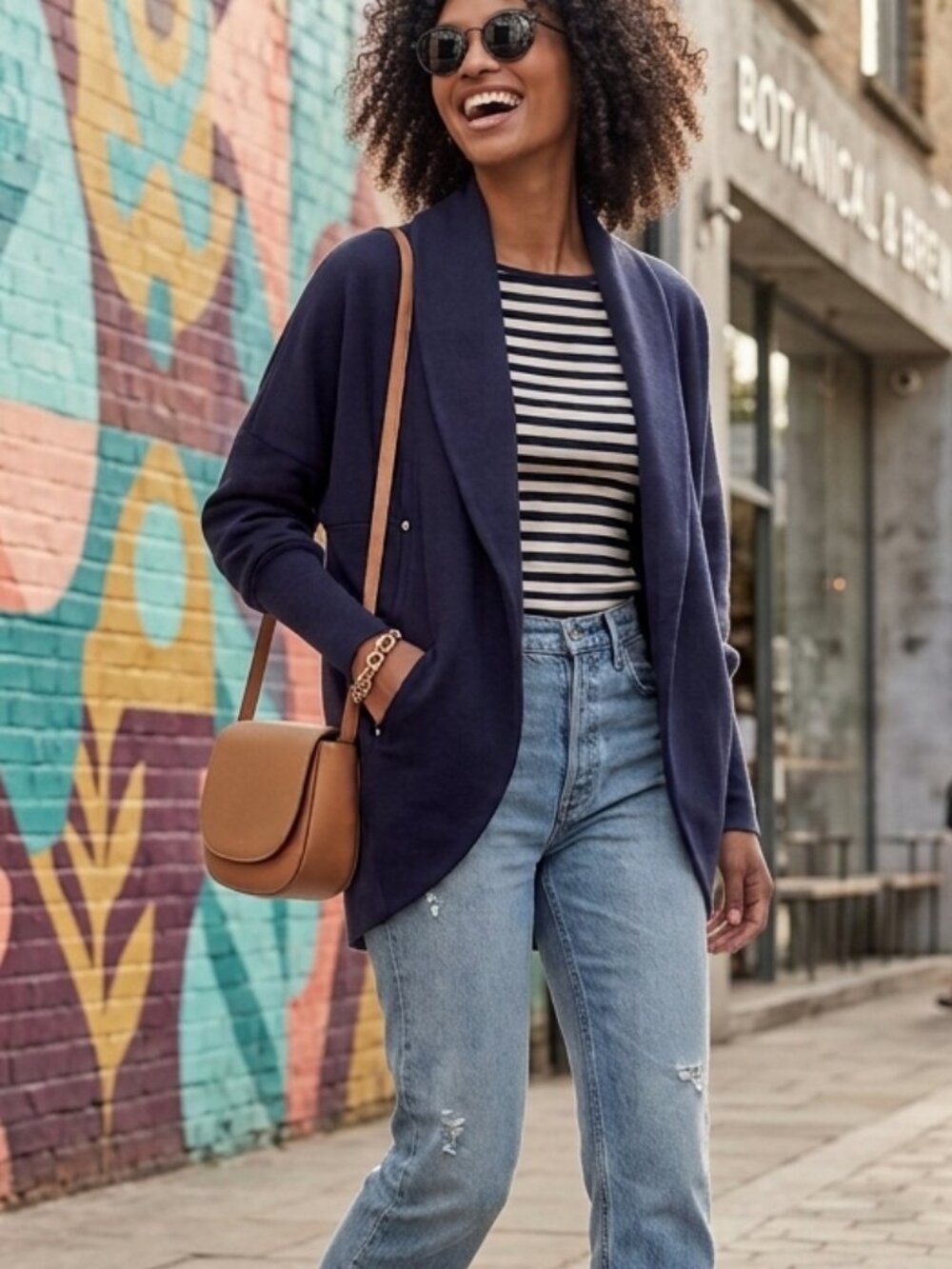 Aritzia Wilfred Diderot Cocoon Open Front Cardigan Sweater Navy Blue Sz Small